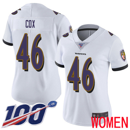 Baltimore Ravens Limited White Women Morgan Cox Road Jersey NFL Football #46 100th Season Vapor Untouchable->women nfl jersey->Women Jersey